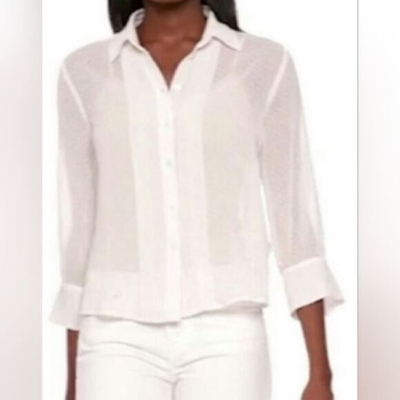 🔥NWT Banana Republic Cream Swiss Dotted Long Sleeve Top Small - Picture 1 of 11